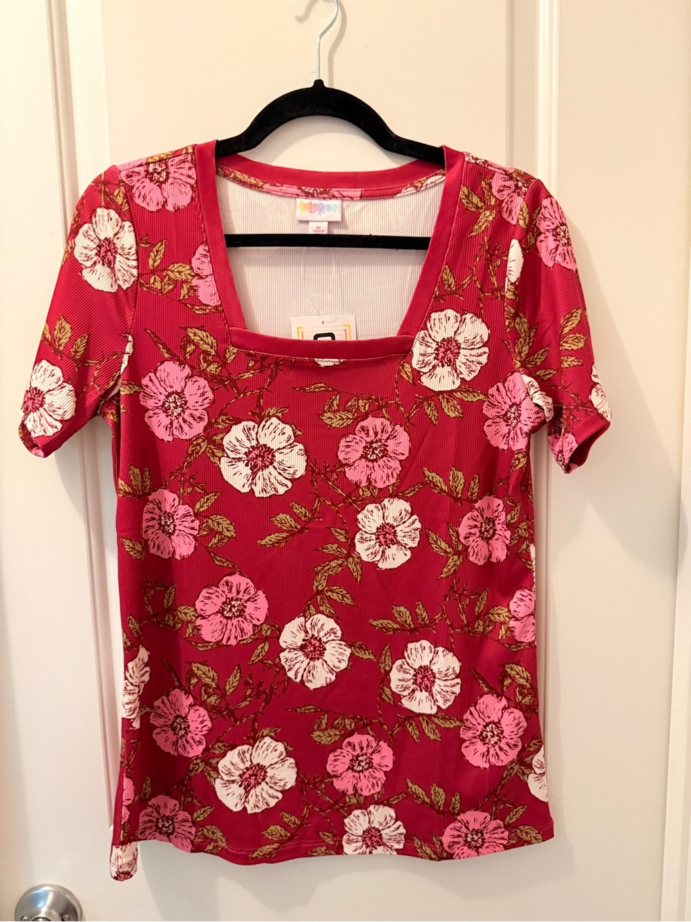LuLaRoe Raspberry Pink Floral Square-Neck Short Sleeve Top